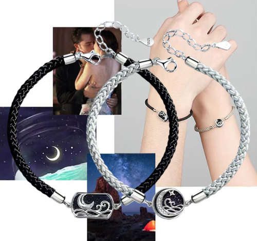 Pulseras Parejas Estrella Y Mar Plata 925 Regalos Unisex