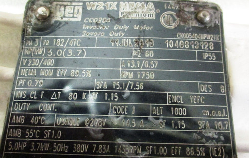 Weg W21x Severe Inverter Duty Motor 5 Hp, 1750 Rpm Cc092 Ccd