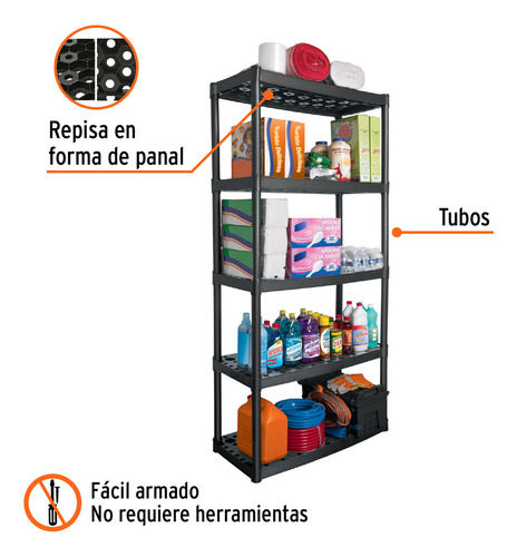 Estante De Plastico Pesado 5 Niveles Truper Cod: 19943 Color Negro