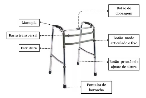 Andador Articulado 3 Barras Aluminio Super Leve Hidrolight