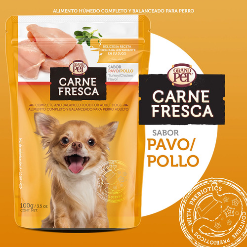 Grand Pet Carne Fresca Minis 15 Kg + Pavo Y Pollo Sobres