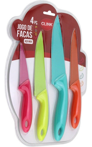  Jogo 4 Facas Coloridas Aço Inox E Plástico - Clink Ck 1920 Cor Colorida