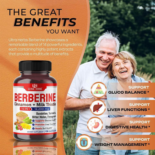 Suplemento En Cápsula Ultra Herbs Suplementos Berberine X 0mg