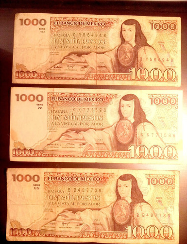 Tres Billetes De 1000 Pesos Mexicanos 1983-84 