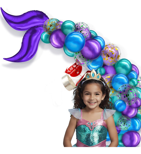 Arco 44 Globos Cola Sirena Morado Fiesta Metálico Cumpleaños