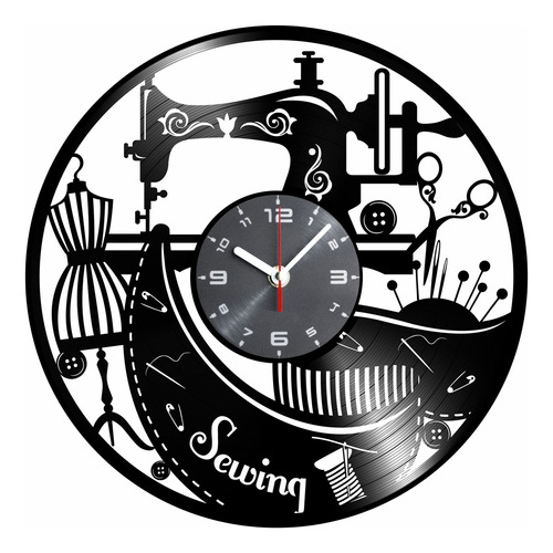 Reloj De Pared Con Diseño De Máquina De Coser De Vinilo  Qu