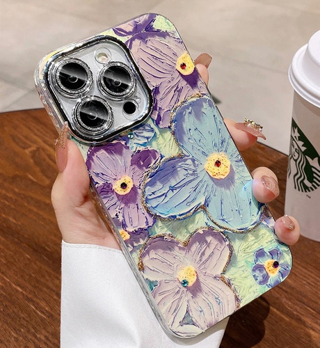 Funda Tpu Premium Flor Con Lente Glitter Para iPhone 13 Pro