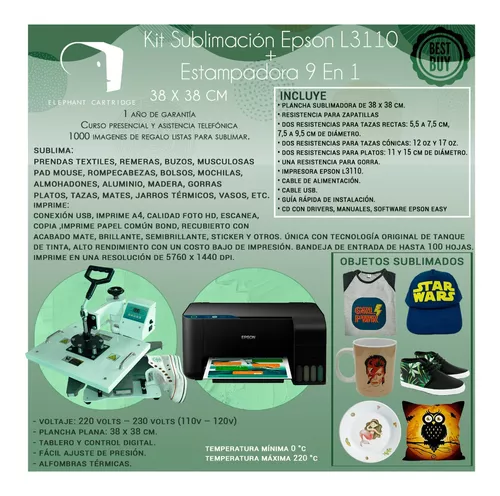 Kit Maquina Sublimadora 9 En 1 38 X 38 + Impresora Epson A4