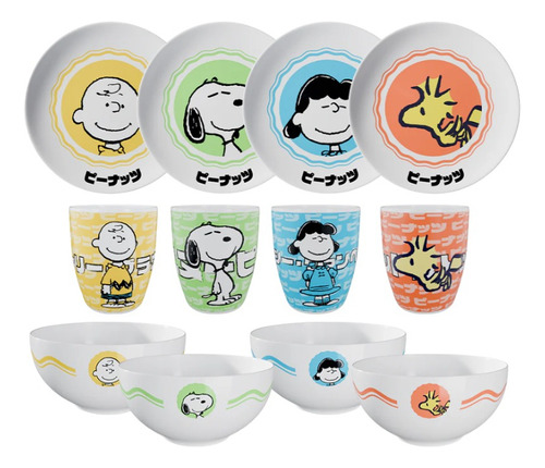 Vajilla Peanuts Snoopy (4 Tazas, 4 Bowls, 4 Platos)