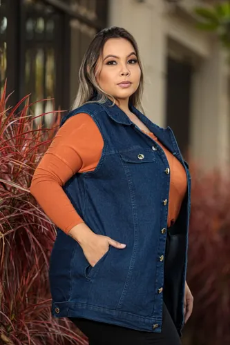 Colete Feminino Jeans Moda Grande Com Elastano Tend ncia Frete