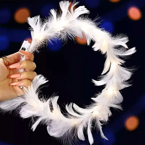 Diadema Plumas Luces Led Diadema Con Flores Y Plumas LED - Corona Luminosa Para Fiestas, Bodas, Halloween, Navidad, Regalo Divertido Para Mujeres Y Niños Diadema Luces Navidad