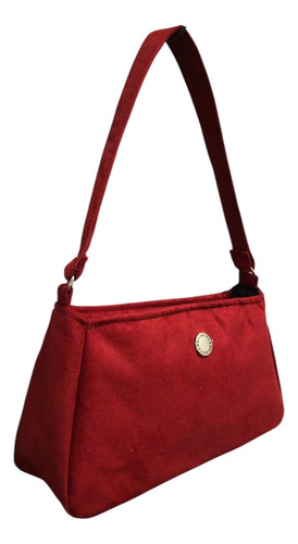 Cartera Baguette Mini Bag Gamuza Faja Moda Mujer Bordó Lisa Níquel