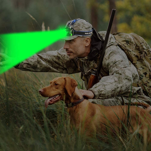 Linterna Frontal Led Verde Resistente Al Agua, Con Zoom Y 3