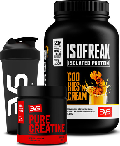 Whey Isolado Isofreak 900g - Sabor Cookies And Cream + Creatina 100% Pura + Coqueteleira 3VS Nutrition