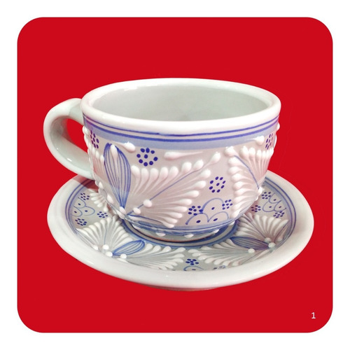 Imagen 6 de 8 de 2 Ternos Taza-plato De Talavera Poblana Diseño Perla M16 Tz
