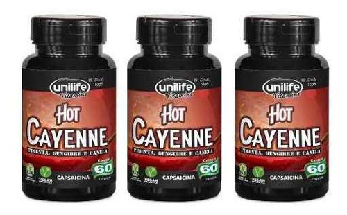 Kit 3 Pimenta Hot Cayenne Canela Gengibre - Unilife - 60 Cps