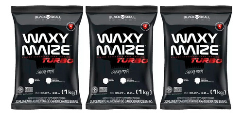 3x Pré Treino Waxy Maize Turbo - 1kg - Black Skull Sabor Sem Sabor