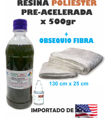 Resina Poliester Acelerada X500gr + Fibra + Cataliz Oferta!