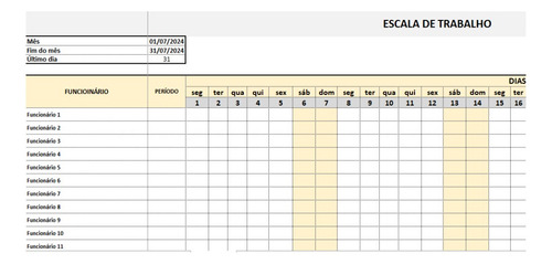 Planilha Escala De Trabalho