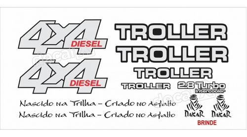 Kit Adesivos Resinados Troller 2002 Diesel Branco Trl002