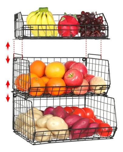 Cesta De Frutas Y Verduras Apilable De 3 Niveles Tazón De Fr