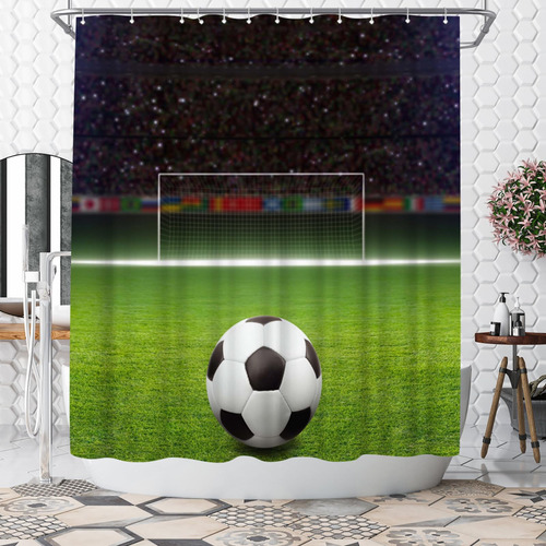 Cortina Ducha Futbol Para Niño 72 X 72  Tela Baño