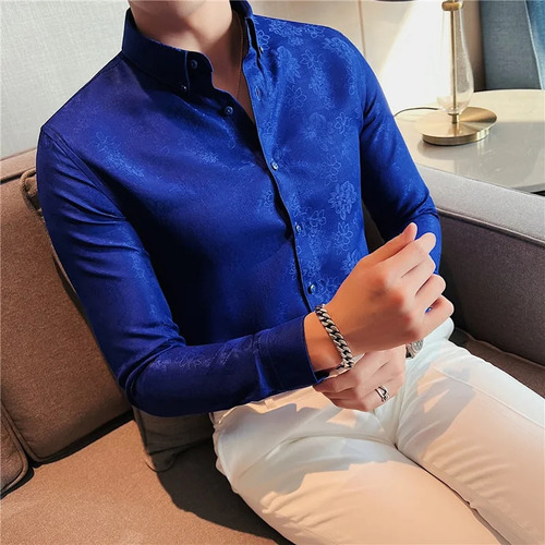 Camisas Ajustadas De Jacquard A La Moda Para Hombre, Mangas