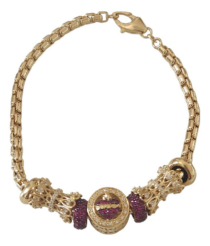 Pulseira Fio Milano Com Berloques Em Ouro 18k Amarelo