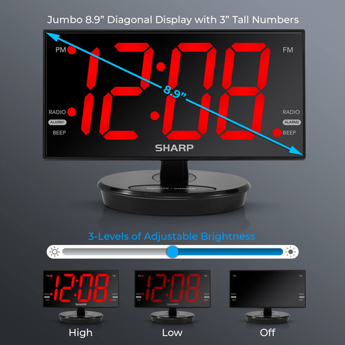 Reloj Despertador Digital Led Extragrande Con Radio Fm