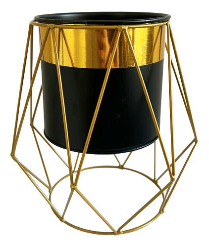 Macetero Pedestal Maceta Negra Con Dorado