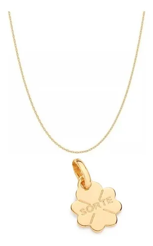 comprar Colar Rommanel Pingente Trevo Sorte 42cm Banhado Ouro 18k
