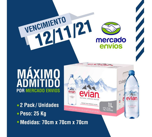Imagen 2 de 7 de Evian Agua Mineral Sin Gas Caja X12u 1lt.