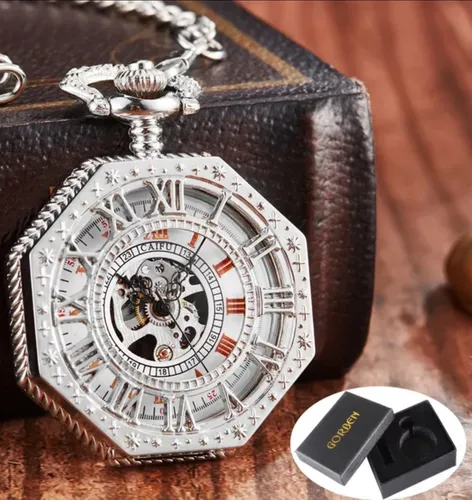 Reloj De Bolsillo Mecánico Silver Esfera De Números Romanos. | Envío