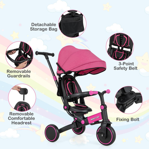 Triciclo Bicicleta 8 En 1 Para Niños Pequeños Con Mango Ajus