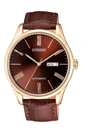 Relógio Citizen Automático Masculino Nh8363-14x / Tz20804r Cor da correia Marrom Cor do bisel Rose Cor do fundo Vinho