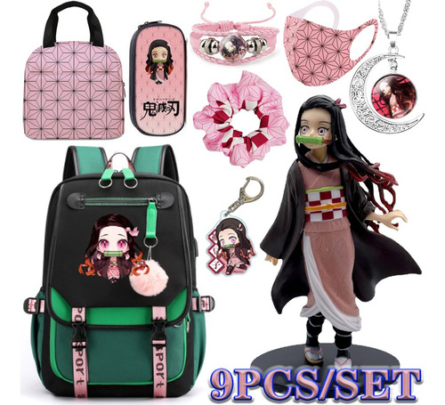 9 Unids/set Demon Slayer Nezuko Mochilas+estuche+lonchera