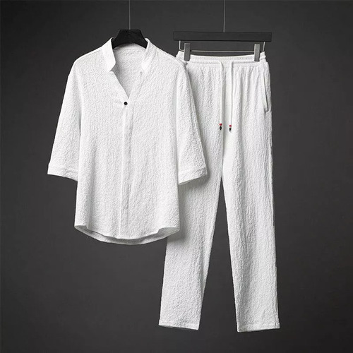 Conjunto De Ropa De Lino Para Hombre, Polera, Traje De