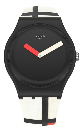 Reloj Swatch Red Blue And White By Piet Mondrian Suoz344 Color de la correa Negro Color del bisel Negro Color del fondo Negro