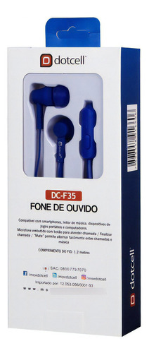 Fone De Ouvido Cores Com Microfone Inovador Luxo Dotcell Cor Azul