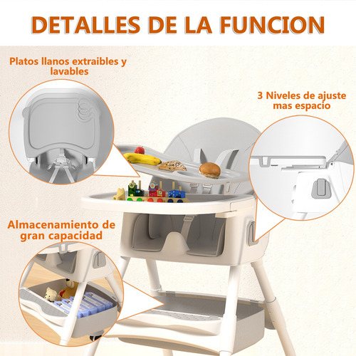 Silla Periquera Bebé Alta Ajustable Para Comer Con Plegado