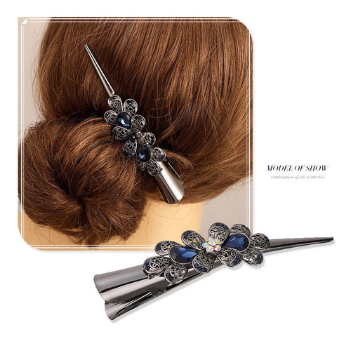 2x Pinzas Para El Pelo De Cocodrilo Con Flores De Diamantes