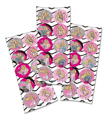 30 Adesivos Barbie - 3 Cartelas Com 10 Adesivos Cada
