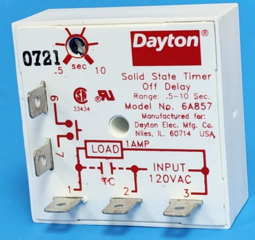Dayton 6a857 Solid State Timer Off Delay .5-10 Sec.  Vvm