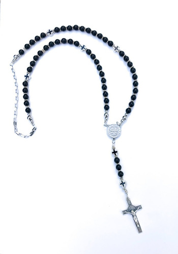 Imagen 1 de 2 de Collar Rosario Piedras Onix Acero