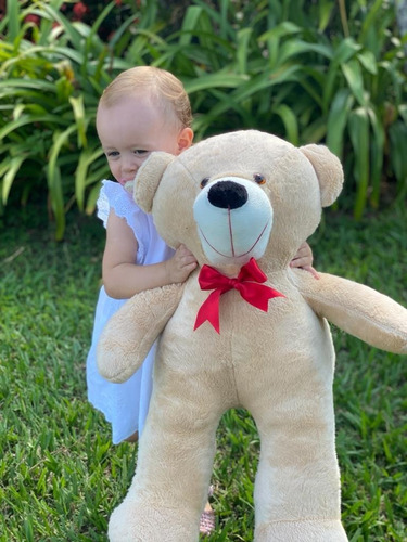 Urso De Pelúcia Teddy Grande Com Laço 50cm - Doce De Leite