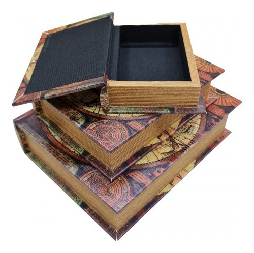 Imagem 5 de 5 de Jogo Caixa Livro Decorativo - 3 Peças Mdf + Pu - G3008