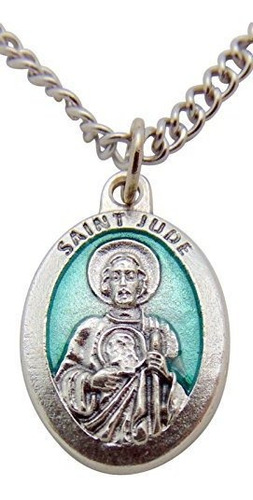 St Jude Medalla De Esmalte Verde Sobre Metal Saint Colgante 