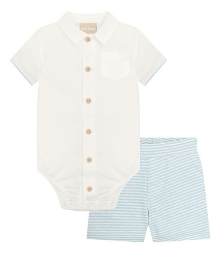 Conjunto Infantil Milon Body + Bermuda Em Linho - Listras