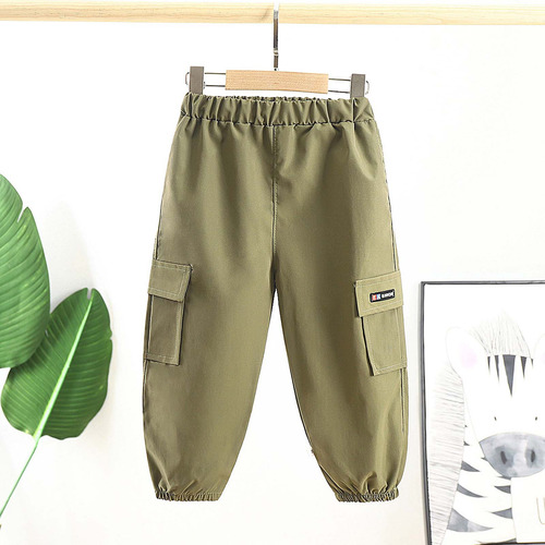 Pantalones Casuales Para Niños, Estilo Cargo, De Color Liso,