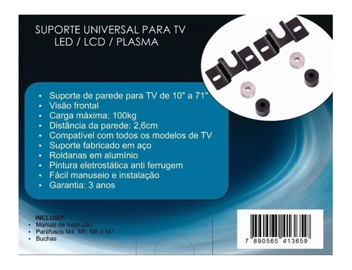 Imagem 2 de 6 de Suporte Tv Fixo Universal Led Lcd Plasma 10 Até 70